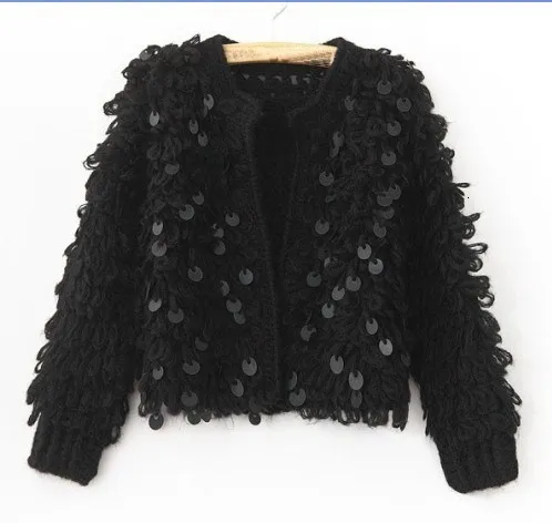 Женский свитер с пайетками в стиле ретро короткий жакет вязанный вязаный