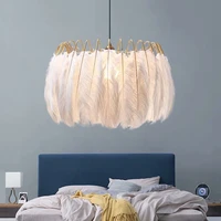 ins feather chandelier girl romantic childrens room bedroom feather pendant lamp nordic living room dining room table light