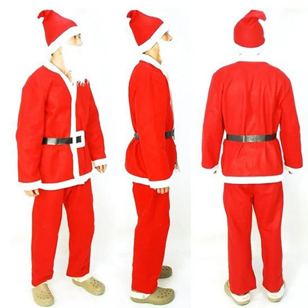 

5pcs Non Woven Christmas Decoration Cosplay Santa's Clothes Jacket Trousers Beard Hat Belt For Parties Ball