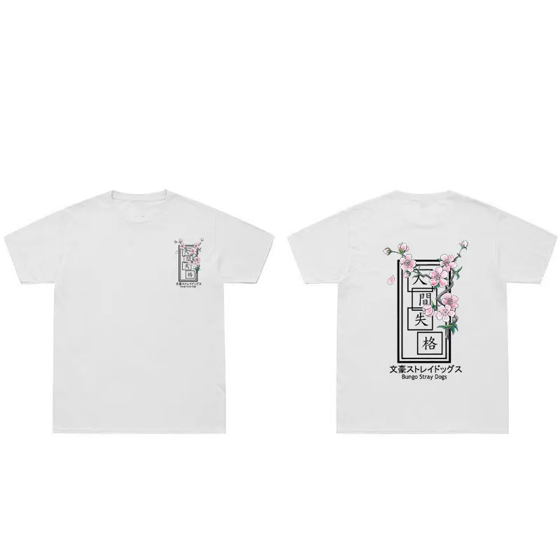 Футболка с рисунком аниме бродячие псы модная рубашка принтом вишни коротким