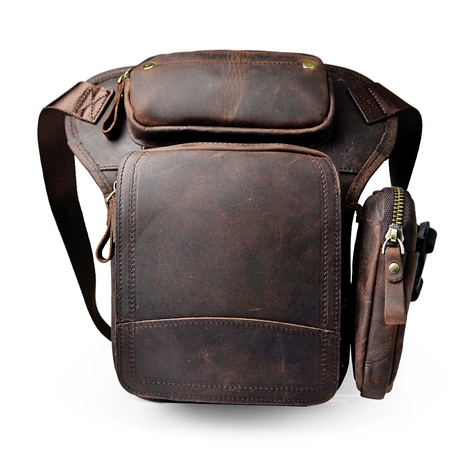 

Real Leather Men Design Casual Messenger Crossbody Sling Bag Multifunction Fashion Waist Belt Pack Leg Drop Bag Pad Pouch 3108