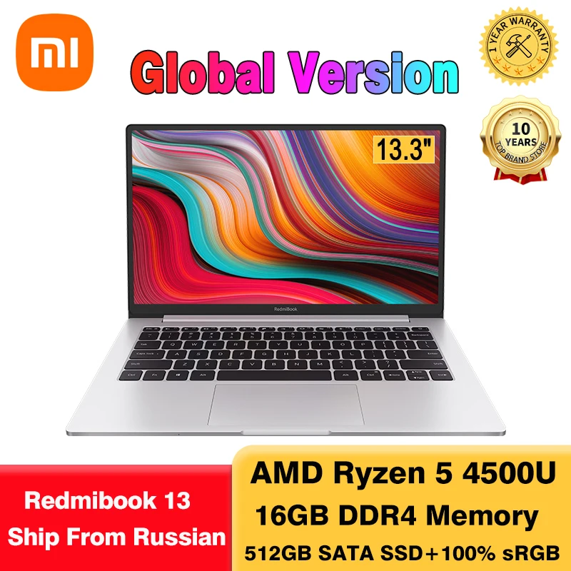 Ноутбук Xiaomi RedmiBook 13 Ryzen Edition с AMD 5 4500U дисплей 3 дюйма USB3.1 16 ГБ DDR4 ОЗУ 512 SSD ПЗУ ноутбук