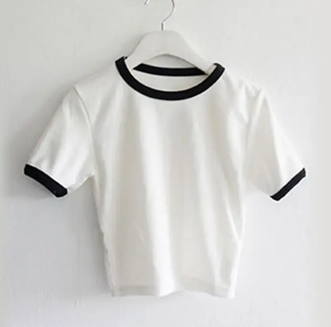 

New Women's Summer Color Matching Round Collar Top Short Sellve Slim Short Sexy T-shirt