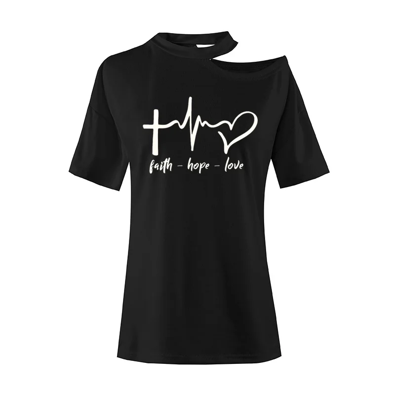 

Faith Hope Love Print Summer T Shirt Female O-Neck Harajuku Tops Streetwear Graphic Tees Women Jesus Christian T-Shirts