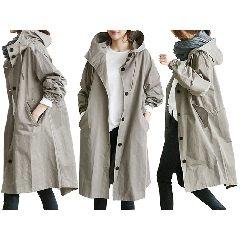 

Women's New Temperament Waist Long-Sleeved Jacket Casual Windbreaker Cotton Casual Mid-Length Outwear
