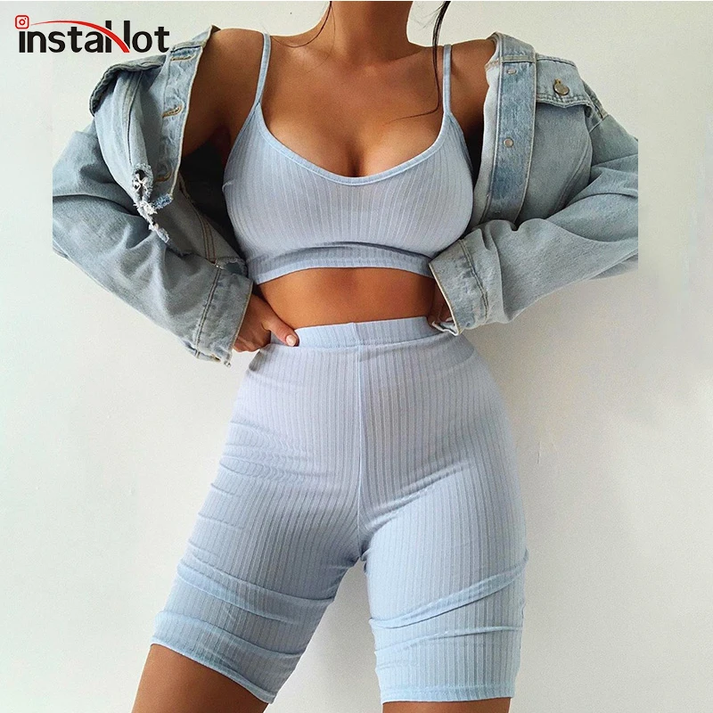 Женский спортивный костюм InstaHot повседневный облегающий Топ без рукавов леггинсы