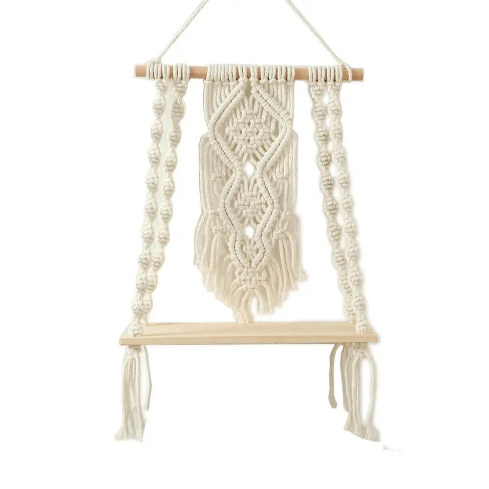 

Woven Tapestry Shelf Boho Wall-mounted Shelf Macrame Handmade Cotton Rope Shelf Wall Decoration For Bedroom Office