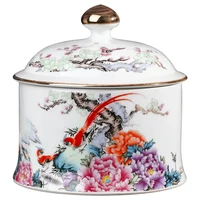 Jingdezhen ceramic powder color tea pot household loose tea snack pot with lid sealed storage pot tea jar