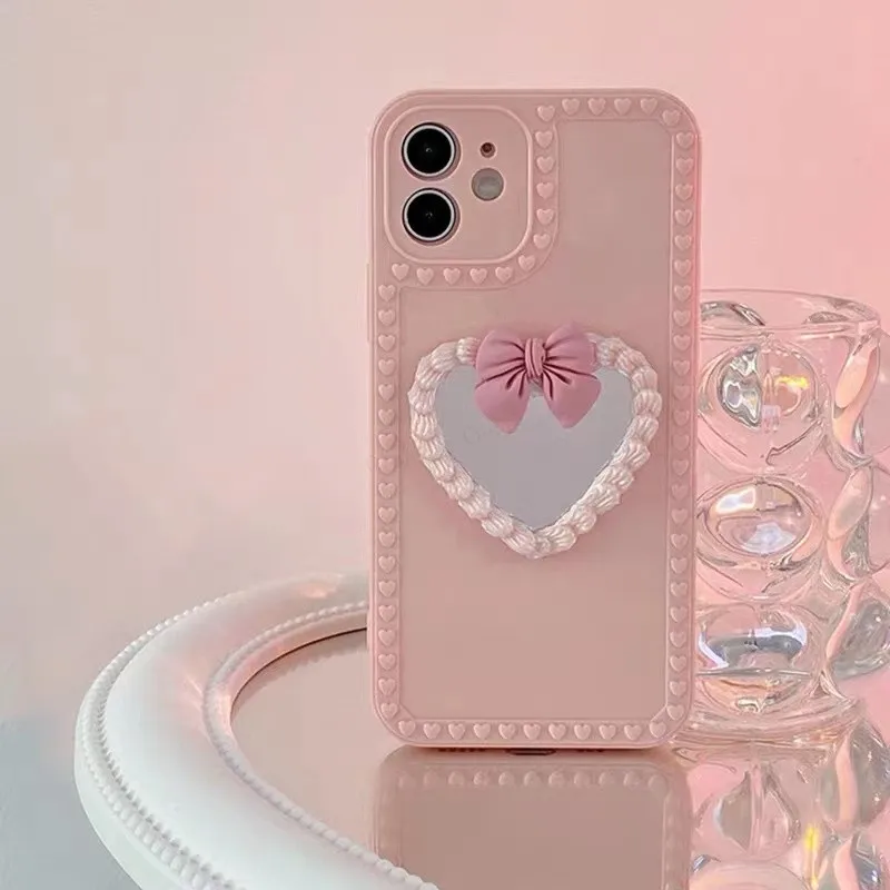 Японский Корейский стиль 3D бант макияж зеркальная крышка для iPhone 12 11 13 Pro Max Mini X XR XS