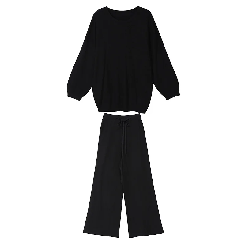 black WLD2701 XITAO сплошной цвет для досуга из двух предметов комплект Свободный Плюс Размер Топ Мода Женский комплект 2 шт. эластичная талия прямые брюки WLD2701 - Цвет: black WLD2701