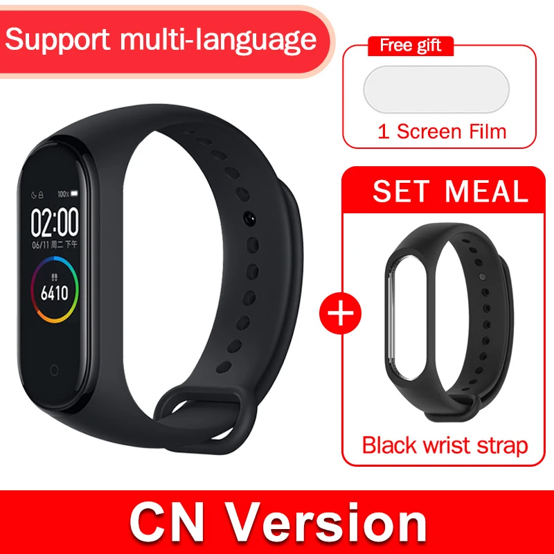 CN Add Black Strap Глобальная версия,, xiaomi mi band, 4 цвета, экран,, новейший музыкальный умный Браслет, пульсометр, фитнес, 135 мА/ч, bluetooth 5,0 - Цвет: CN Add Black Strap
