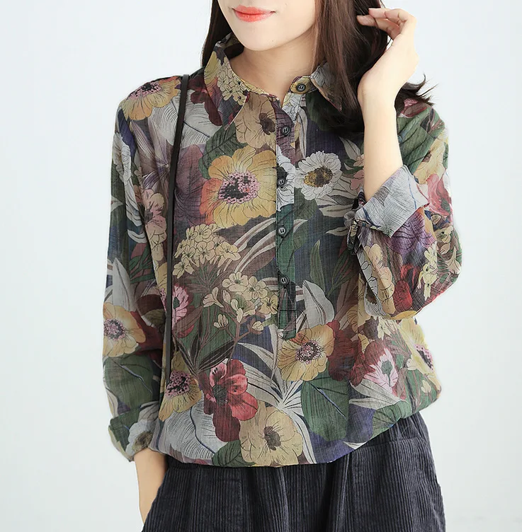 Тонкая рубашка в винтажном стиле Mori Girl с принтом коллекция 2019 года сезон весна