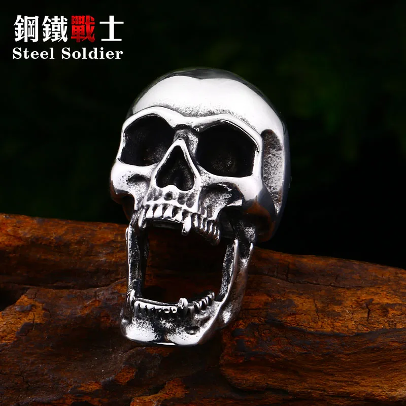 Стальной солдат огромный рот Готическая подвеска с черепом ожерелье 316l
