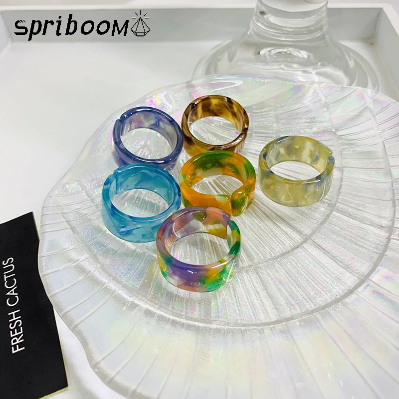 

Acrylic Pattern Open Rings for Women Girls Friends Vintage Statement Korean Colorful Ring Temperament Jewelry Accessories Gifts