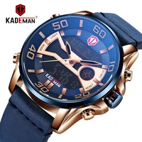 kademan 2019 male watch military sports quartz watches waterproof date dual display wristwatch leather clock relogio masculino