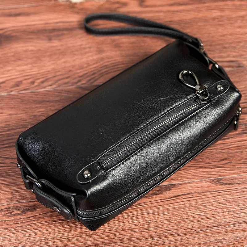 

2022 Casual Fashion Black Soft PU Leather Clutch Bag Men's Hand Bags Multifunction Phone Pouch Day Clutches Large Capacity Purse