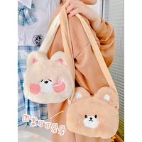 cute small bag female 2022 winter plush cartoon bear crossbody bags for girls soft cute phone key storage messenger bags mo474