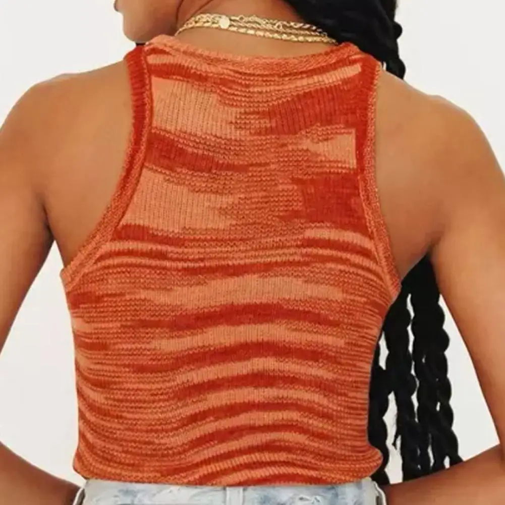 

2021 Knit Crop Top Women Sleeveless Basic T Shirts Fashion Top Neck Tank Blue Vintage Shoulder Crop Vest Summer Casual Off E5M7