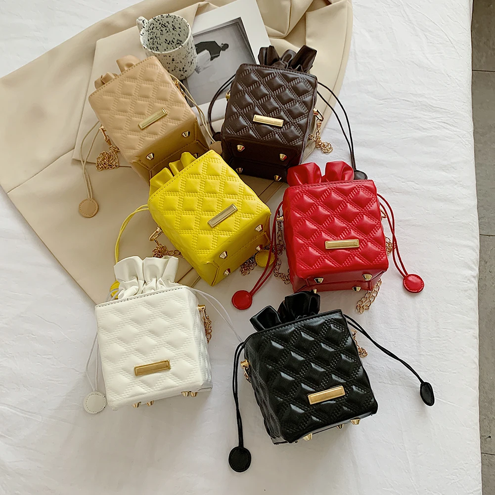 

Женская сумка, модная квадратная сумка на шнурке с рисунком в клетку, сумка через плечо из искусственной кожи, Повседневная Женская мини-сум...