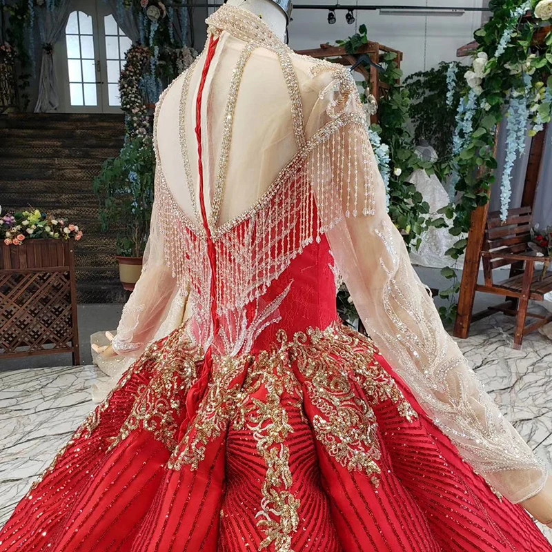 HTL793 красное бальное платье Бальные платья с высоким вырезом и длинными рукавами длиной до пола, милое 16 платье для танцев vestidos de 15 agnos