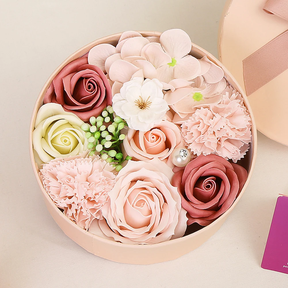 

Scented Soap Rose Artificial Fragrant Petals Flower Round Shaped Gift Box Wedding Decor Valentine Day Gift for Girlfriend