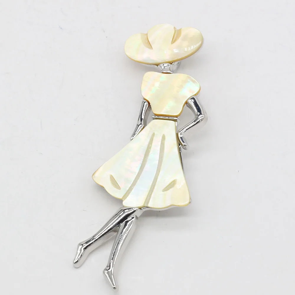 

Natural Shell Alloy Metal Pendant Brooch Girl Shape Metal Abalone White Black Shell Accented Charms for Jewelry Making Ornament