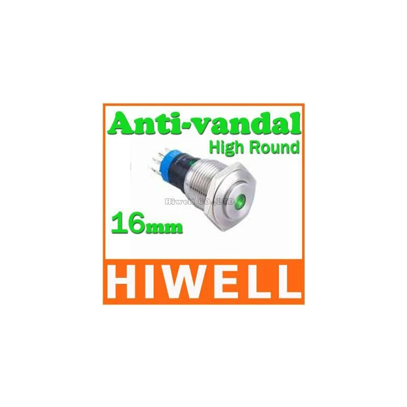 

16MM latching dot illuminated anti-vandal push button high round 1NO1NC