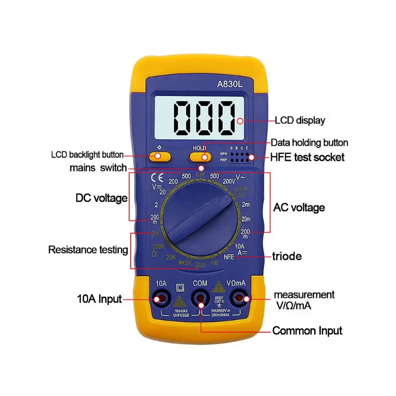 Цифровой мультиметр A830L с ЖК дисплеем вольтметр переменного тока амперметр