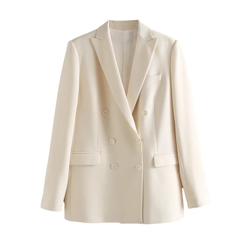 

Women 2020 Fashion Office Wear Double Breasted Blazer Coat Vintage Long Sleeve Pockets Female Outerwear Chic Tops