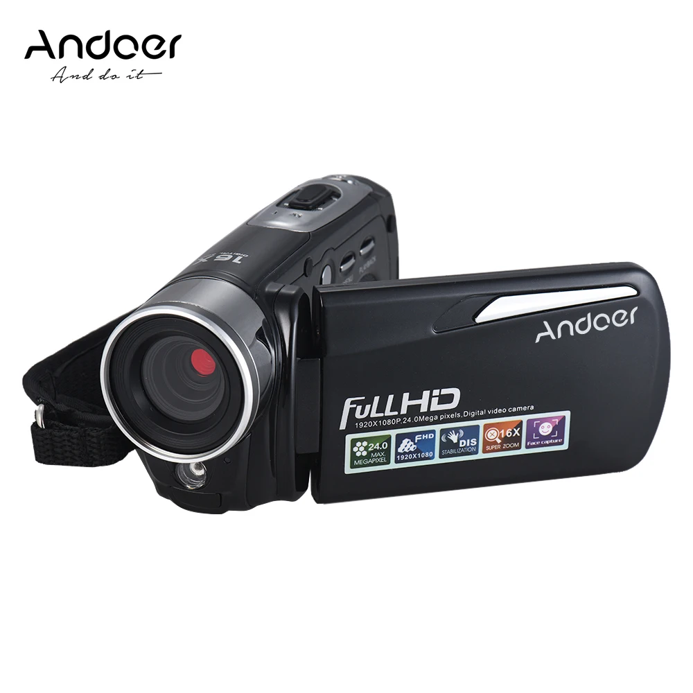 

Цифровая видеокамера Andoer HD-460S DV с 16-кратным увеличением/защитой от тряски/обнаружением лица/дистанционным управлением
