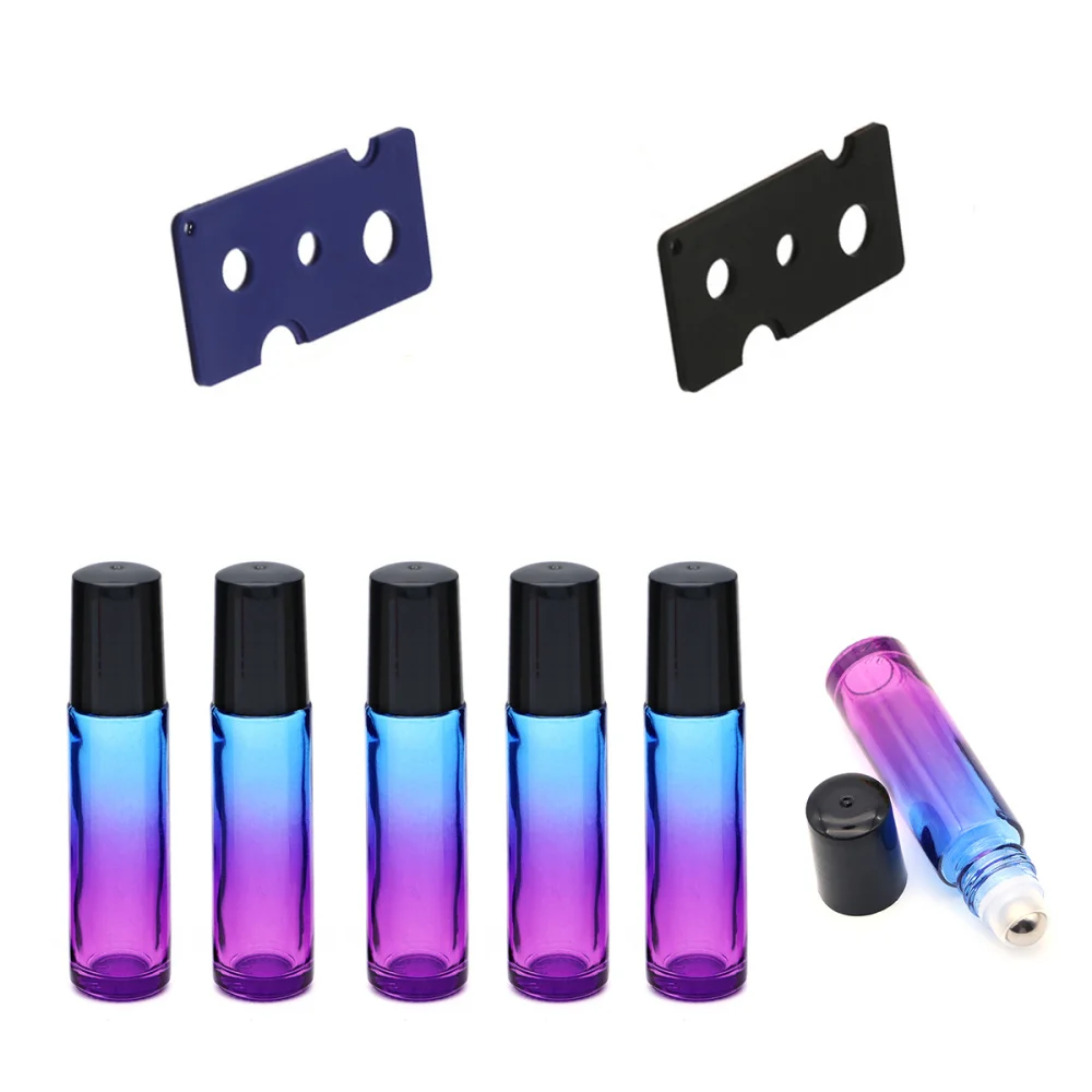 

10pcs 10ML Glass Roller Balls Gradient Roller Bottles with 2pcs Opener Pry Tool for Essential Oils Perfume Bottle (Blue and Purp