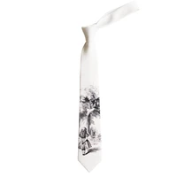 free shipping new male mens female original design necktie sketch hand drawn alice in wonderland fairy tale cat white tie