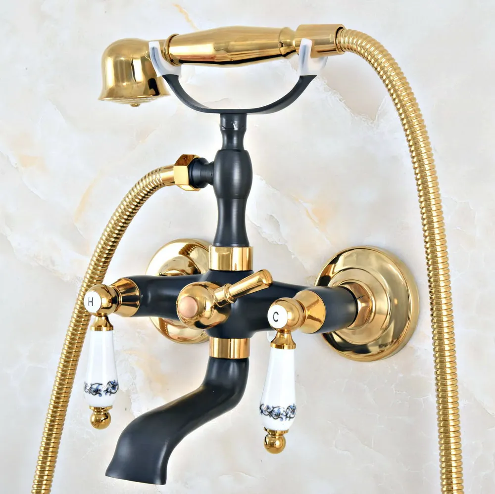 Black Gold Color Brass Bathroom Tub Faucet W/Hand Shower Sprayer Clawfoot Mixer Tap Wall Mounted zna419 |