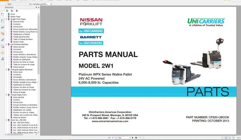 Для NISSAN UNICARRIERS Вилочный Погрузчик Часть каталог и сервис руководство (PDF)