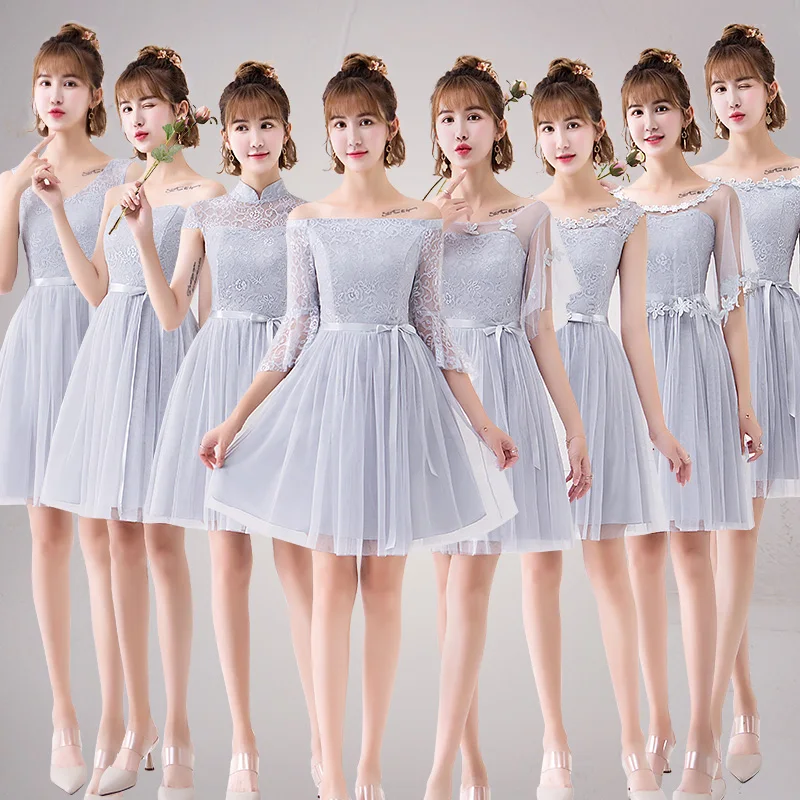 

2021 Girl Dresses Sweet Memory Summer Women Elegant Women Vestidos Pink Gray Champagne Knee-length Party Bridesmaid Dress