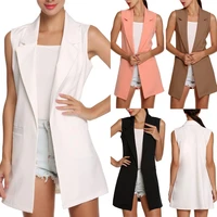 2021 womens office lady clothing spring new women solid color sleeveless slims fit long lapel pocket waistcoat formal vest