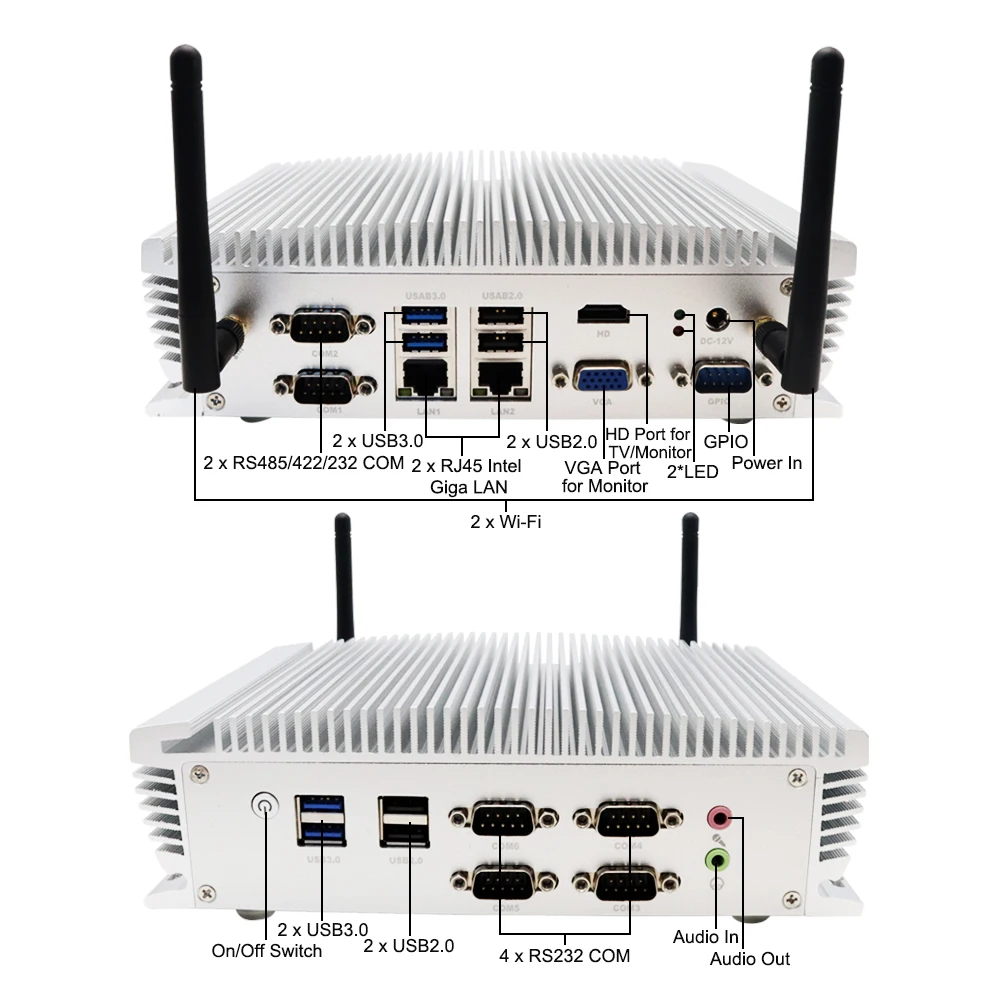 Eglobal мини-ПК Intel i5-6360U 6 * COM RS232 2 LAN VGA + HDMI двойной дисплей Win 8/10/11 LINUX TV BOX промышленный