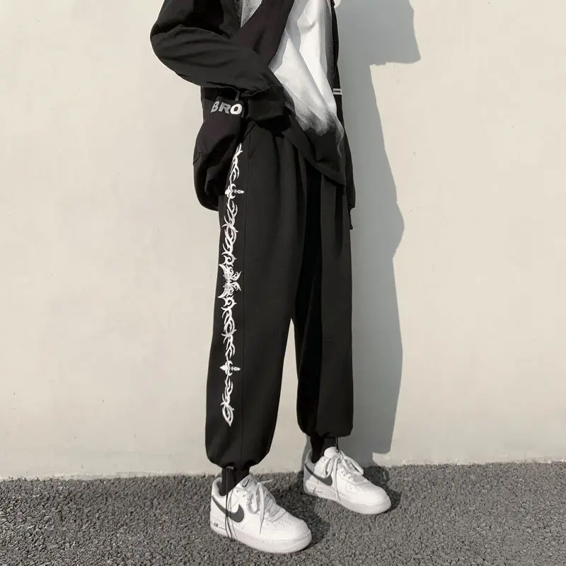 2021 Spring And Autumn New Splicing Korean Cropped Jeans Men's Loose Straight Pants Sport Joggers Hip Hop | Мужская одежда