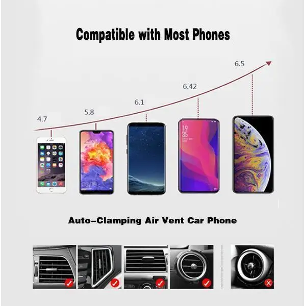 

Auto-Clamping Gravity Car Phone Mount Cell Car Mount Air Vent Stand Shockproof and no noise Universal Mobile Phone Holder