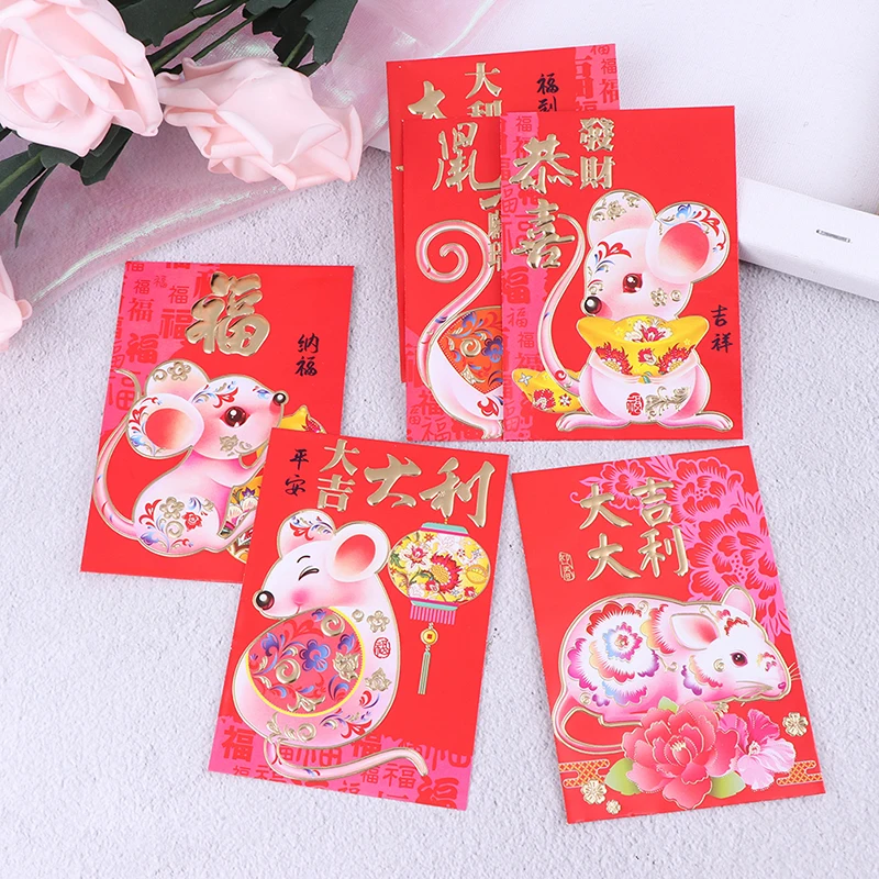 6 шт 2020 милые Мультяшные крысы Фортуна новый год красный карман красные конверты