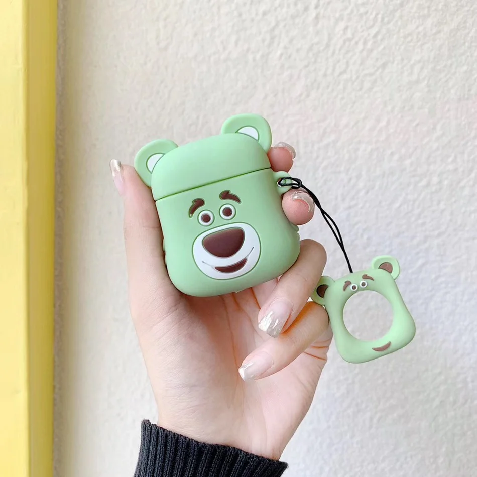 B Green Для AirPods чехол 3D милый мультяшный медведь чехол для наушников для Airpods 2/i10/i11TWS ins стильный защитный чехол с кольцом на палец - Цвет: B Green