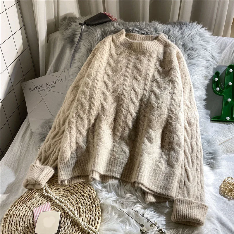 

2021 осенне-зимний новый вязаный женский свитер, однотонный Свободный пуловер, модная женская элегантная верхняя одежда, пальто, топы