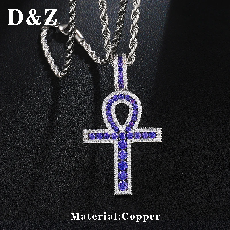 D & Z Bling AAA + фиолетовый циркон Ankh крест кулон ожерелье Египетский ключ к жизни