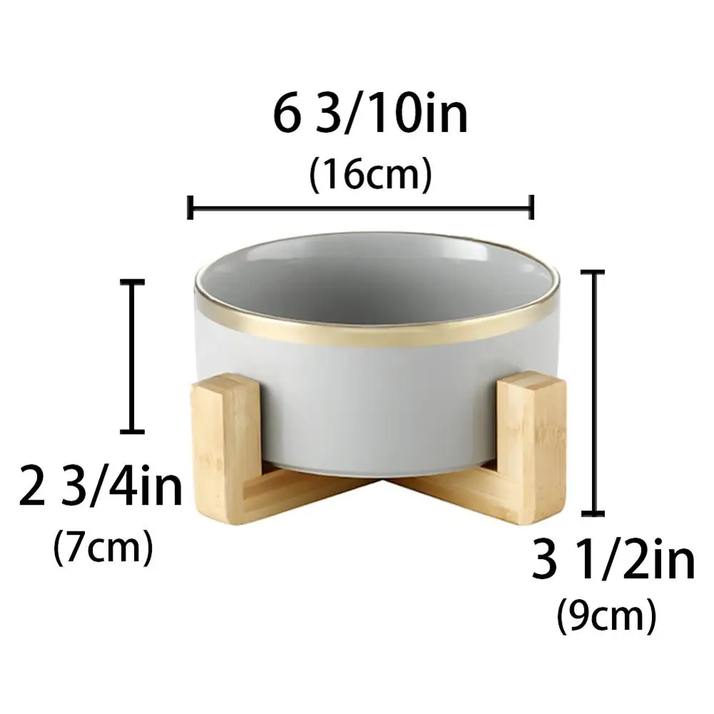gray 6.3inch Керамический повышенный поднятый миска для кошки с деревянной подставкой без разлива корма для домашних животных Кормушка для воды кошки маленькие собаки - Цвет: gray 6.3inch