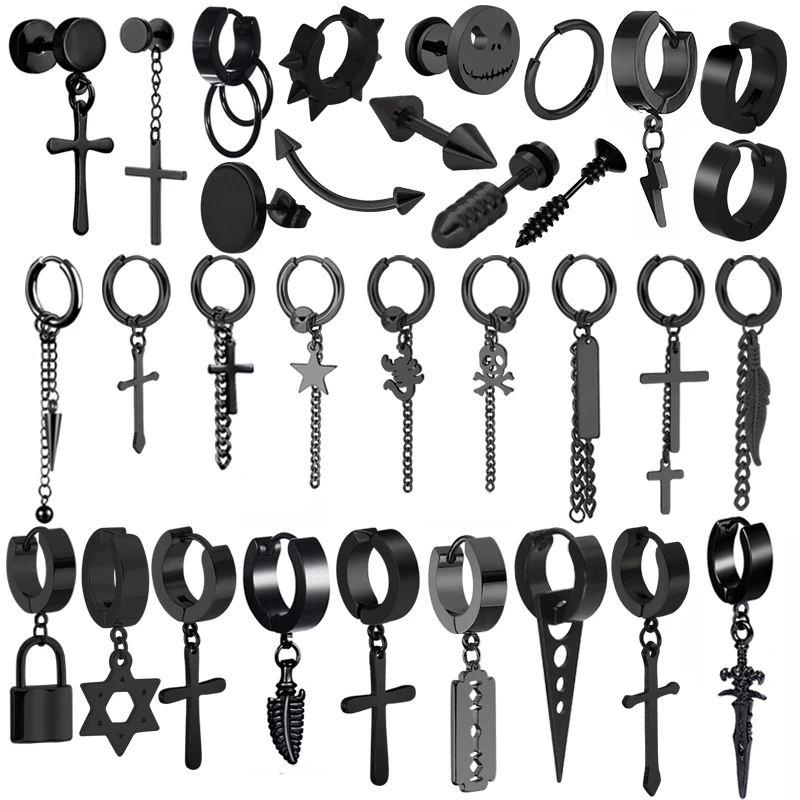 2021 в стиле готик панк черный серьги гвоздики для женщин и мужчин ювелирные