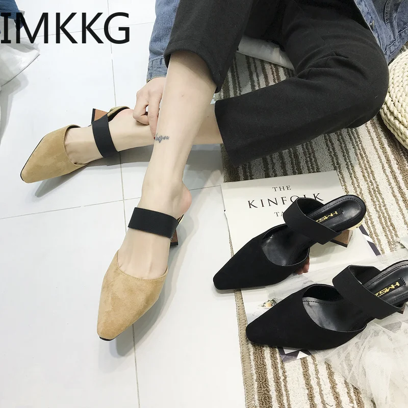 Летние женские тапочки модные босоножки на высоком каблуке мюли сандалии