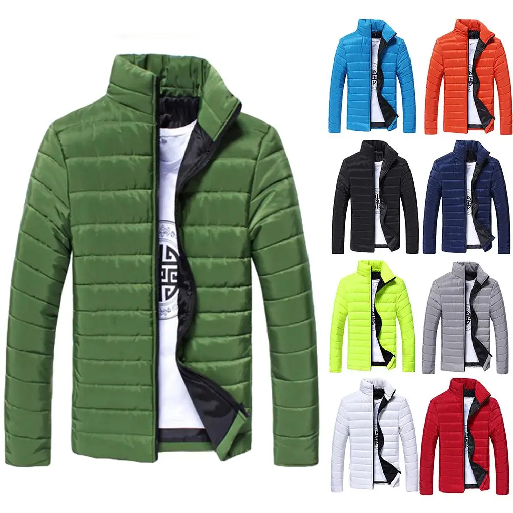 Мужское пальто однотонное с воротником стойкой теплое хлопковое Стеганое