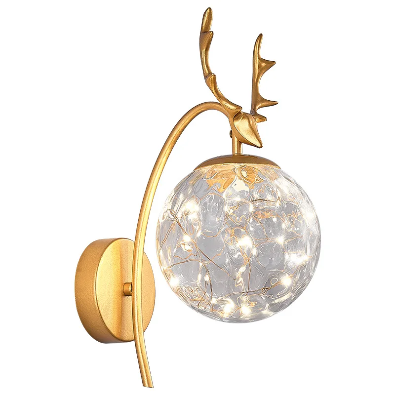 

Antlers Starry Sky Bedside Wall Light Simple Living Room Bedroom Lamp Creative Staircase Aisle Original Glass Shade Wall Lamps