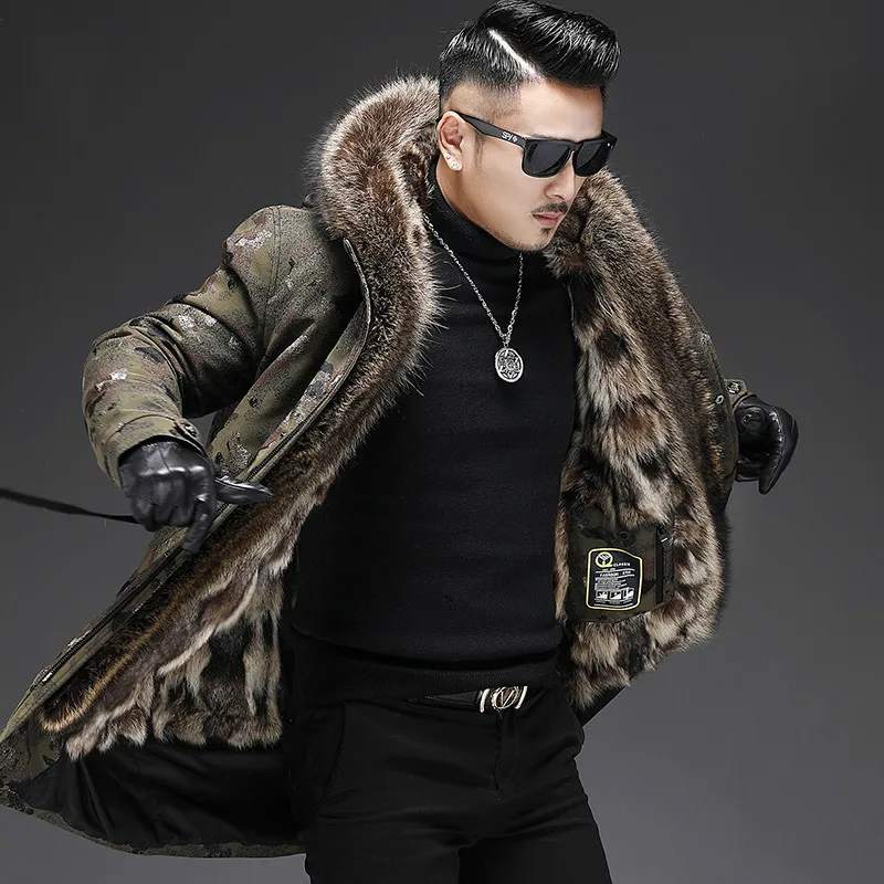 Camouflage AYUNSUE парка из натурального меха Мужская зимняя куртка теплая енота меховая парка на меху роскошное пальто мужские Abrigos Hombre Invierno 19-1402 - Цвет: Camouflage