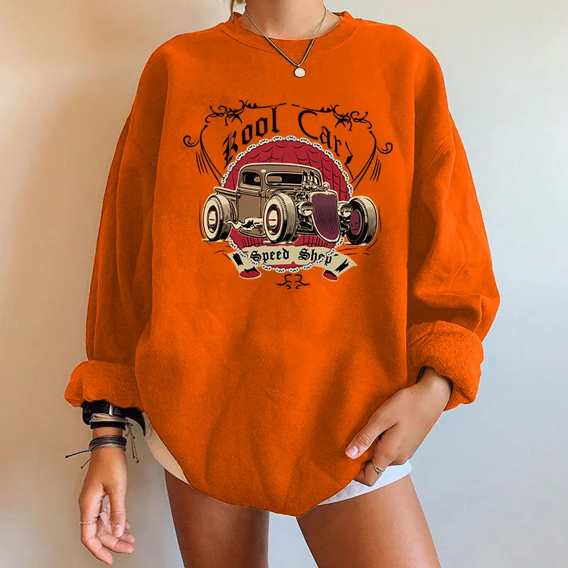 Женские винтажные свитера с принтом автомобиля Свитера длинным рукавом и